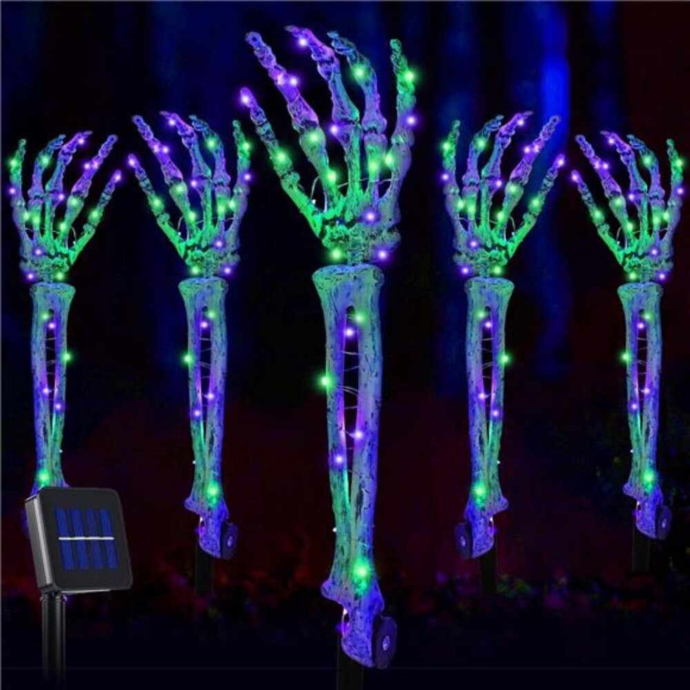 Halloween Decorations 5 Pack Solar Powered Skeleton Arm StakesLights 110pcs - Picture 1 of 8